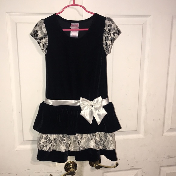 Girl’s Velvet & Lace Tiered Dress - Picture 1 of 7